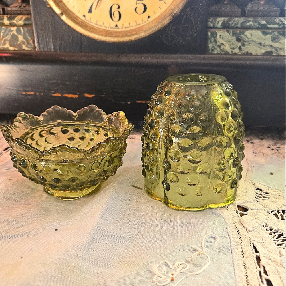 Vintage Green Fenton  Hobnail Fairy Lamp TIA - Picture 3 of 6